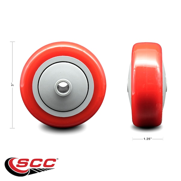 SCC - 3 Red Poly On Polyolefin Wheel Only - 3/8 Bore - 300 Lbs Capacity